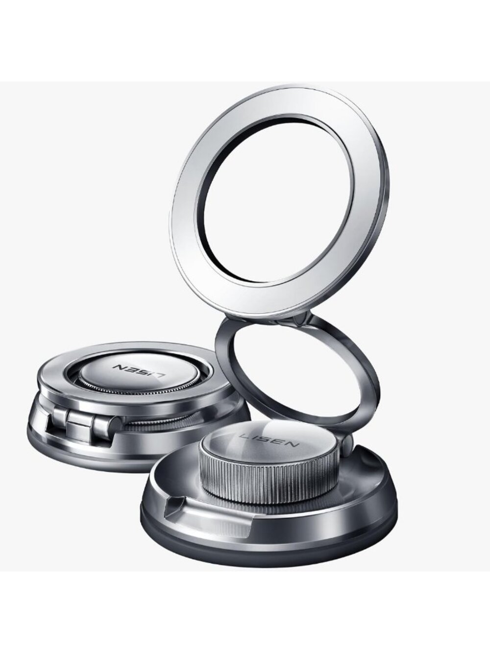 360° Adjustable Suction Phone Mount for iPhone, Strong Nano Gel Grip, Silver